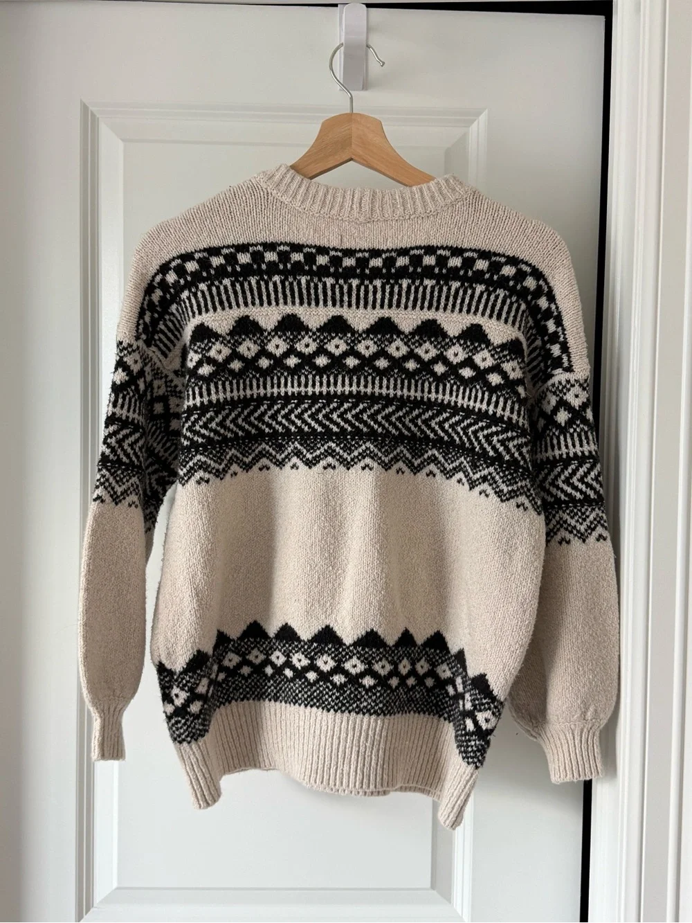 American Eagle Outfitters Cream & Black Fair Isle Crewneck Sweater